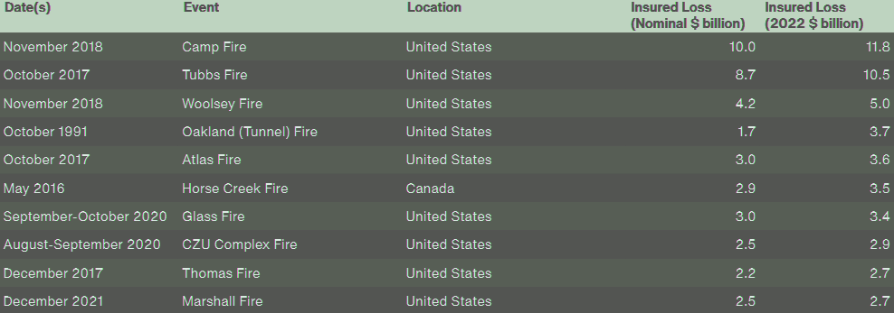 Top 10 Costliest Individual Wildfires