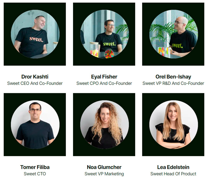 The leadership team at Sweet Security includes co-founders Dror Kashti (CEO), Eyal Fisher (CPO), Orel Ben-Ishay (VP R&D), along with key executives like Tomer Filiba (CTO) and Noa Glumcher (VP Marketing), among others