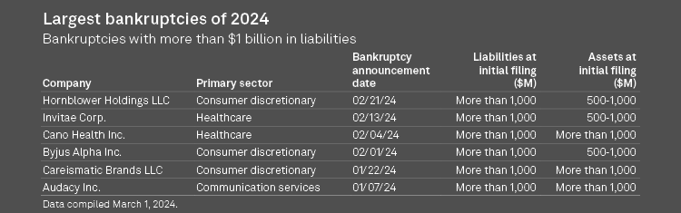 Largest bankruptcies of 2024