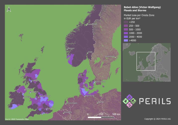 PERILS estimated insured loss for Babet-Aline Floods & Storms