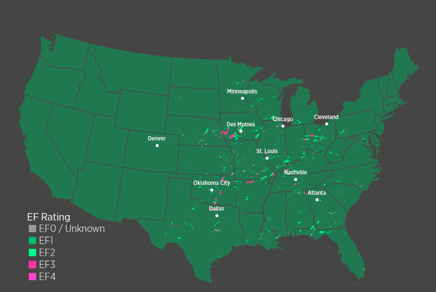Map of H1 tornadoes