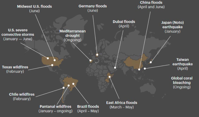 Prominent natural catastrophes in H1 2024