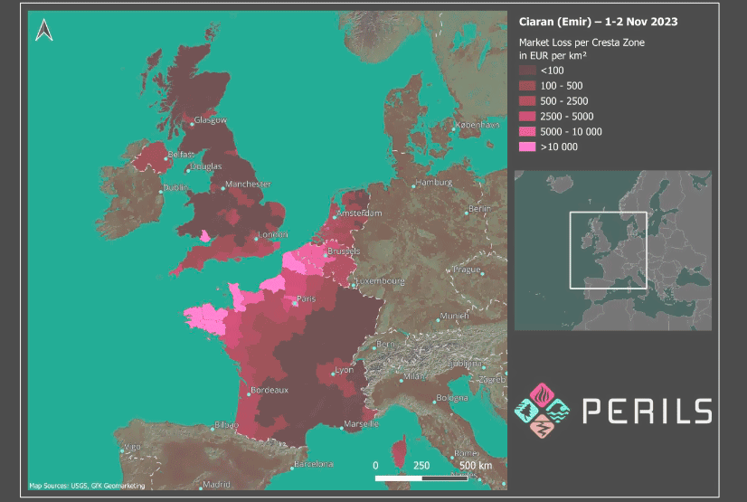PERILS released final industry loss estimate for Windstorm Ciarán (Emir) of €2.07 bn