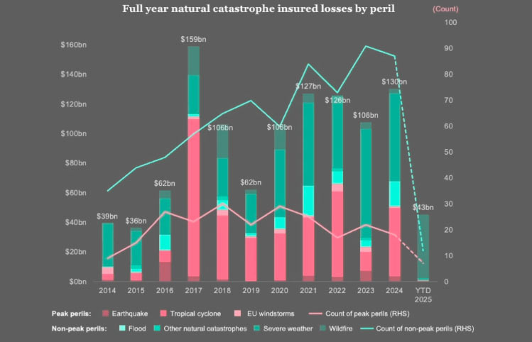 Share of $42.8bn insured loss estimate for 2025 LA wildfire