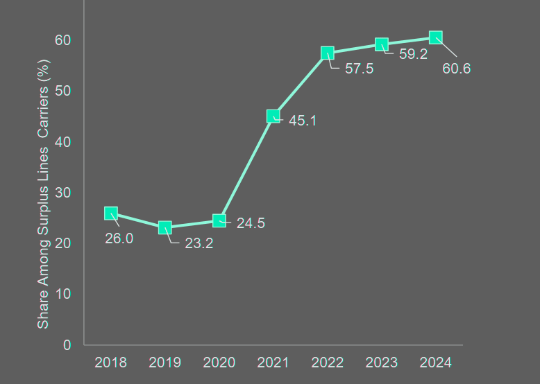 Surplus Lines as Share of all Cyber DPW