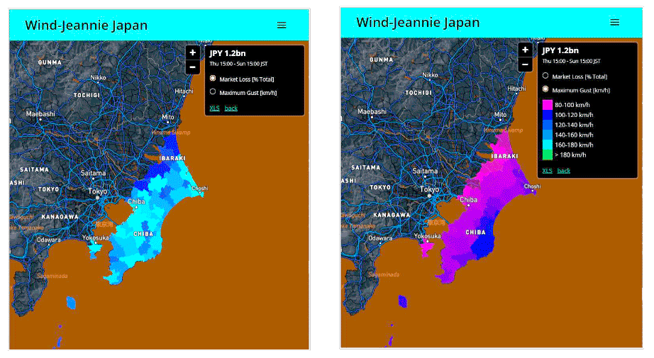 Industry loss and gust footprints from Wind-Jeannie Japan
