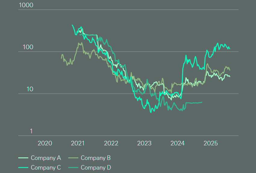 Selected Insurtech US share price history since IPO