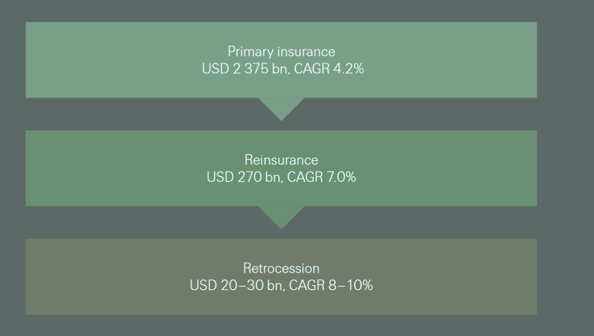 Layers of risk transfer and their growth rates; P&C cession rates