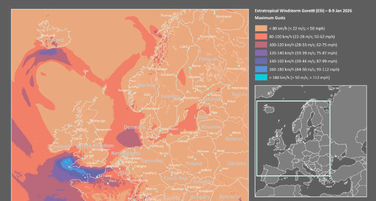 PERILS sets €467mn loss for windstorm Goretti across UK and France